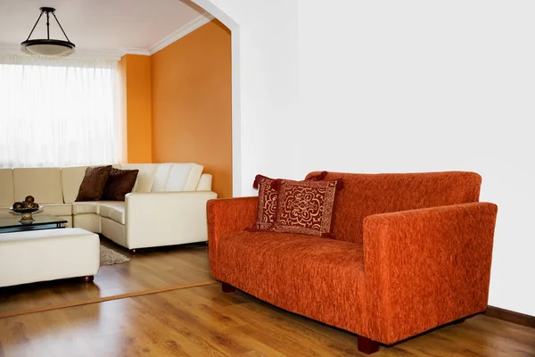 Moderne Wohnzimmereinrichtung Mit Sofa Und Holzboden Darstellung — Stockfoto