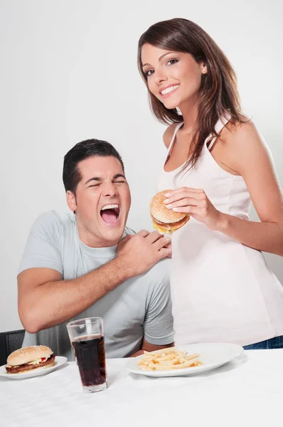 Couple Eating Breakfast Kitchen — Stock Photo, Image