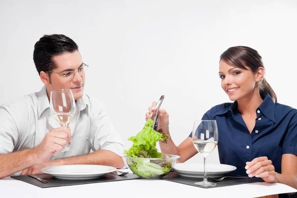 Couple Eating Dinner Having Lunch Restaurant — Stock Photo, Image
