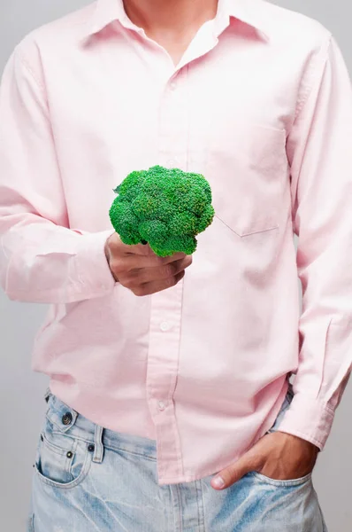 Young Man Holding Green Lettuce White Background — Stock Photo, Image