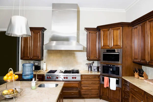 Modern Kitchen Interior Wooden Floor White Walls — Stock Photo, Image