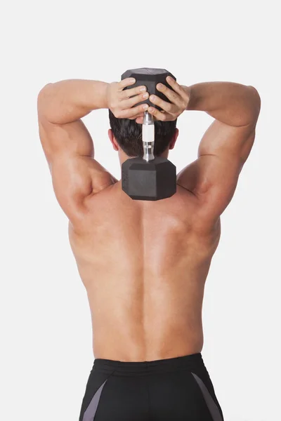 Muscular Man Dumbbell White Background — Stock Photo, Image