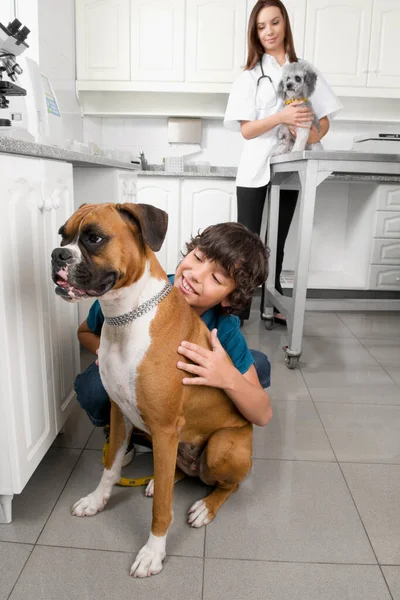 部屋に犬がいる可愛い女の子 — ストック写真