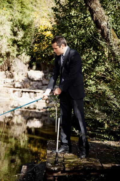 Giovane Con Una Canna Pesca — Foto Stock