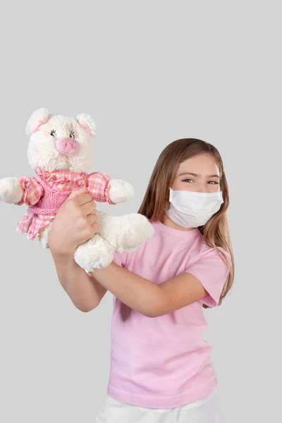 Meisje Met Masker Teddybeer — Stockfoto