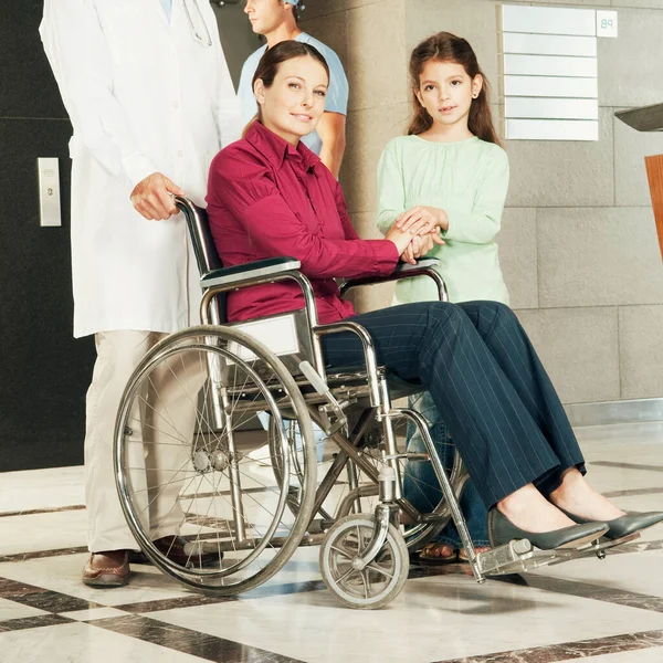 Disabled Boy Girl Wheelchair Her Daughter — Stock Photo, Image