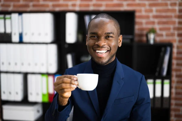 African American Business Man Virtual Przerwa Kawę — Zdjęcie stockowe