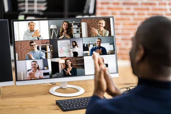 Applausi Africani Videoconferenza Virtuale Chiamata Sul Computer — Foto Stock