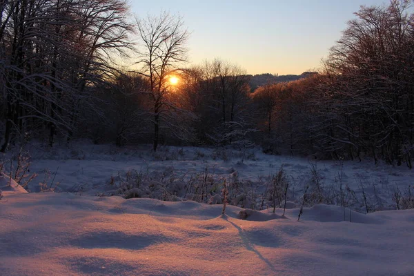 Paisagem Inverno Pôr Sol — Fotografia de Stock