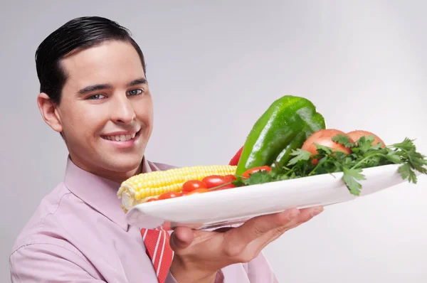 Mladý Muž Zeleninou Ovocem — Stock fotografie