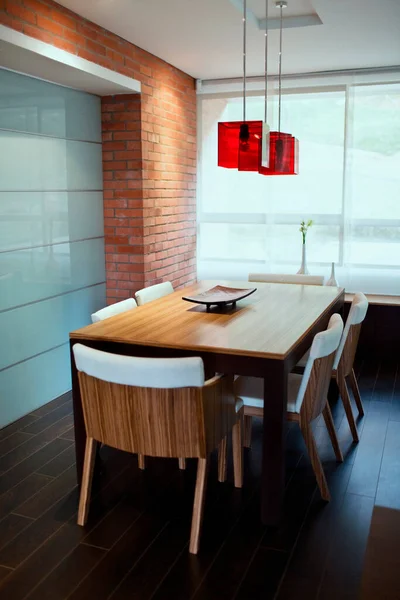 Cocina Moderna Interior Con Mesa Sillas — Foto de Stock