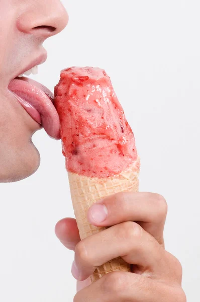 Close Woman Holding Waffle Cone — Stock Photo, Image