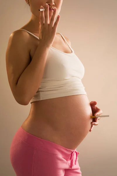 Pregnant Woman Her Belly White Background — Stock Photo, Image