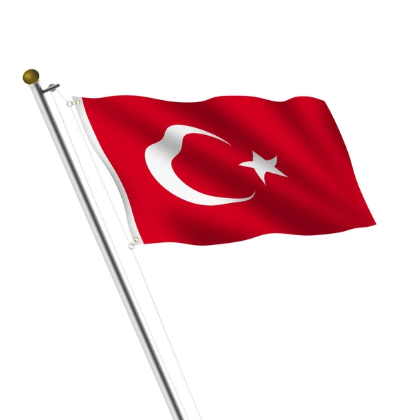 Turquia Flagpole Ilustração Branco Com Clipping Caminho Vermelho Crescente Lua — Fotografia de Stock