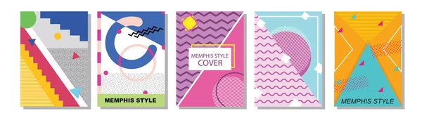 Set Dari Memphis Style Covers Ilustrasi Vektor Datar Untuk Latar — Stok Foto