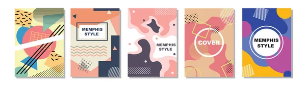 Zestaw Pokryw Stylów Memphis Płaskie Ilustracje Wektorowe Tła Broszury Plakaty — Zdjęcie stockowe
