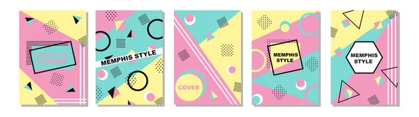 Conjunto Memphis Style Covers Ilustrações Vetores Planos Para Fundo Brochuras — Fotografia de Stock