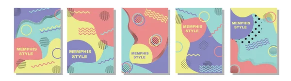 Sada Memphis Style Covers Ploché Vektorové Ilustrace Pro Pozadí Brožury — Stock fotografie