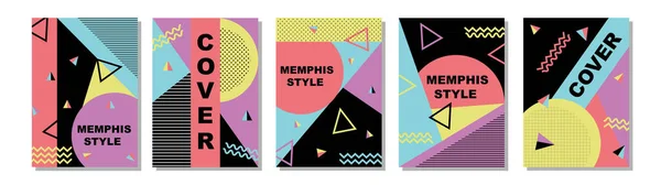 Conjunto Cubiertas Estilo Memphis Ilustraciones Planas Vectores Para Fondo Folletos —  Fotos de Stock