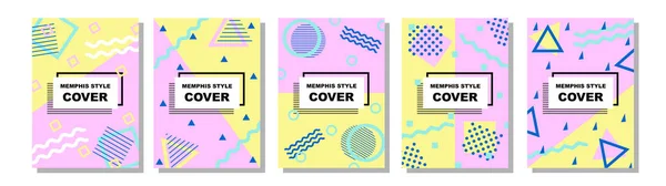 Set Memphis Style Covers Flat Vector Illustrations Background Brochures Posters — Stock Photo, Image