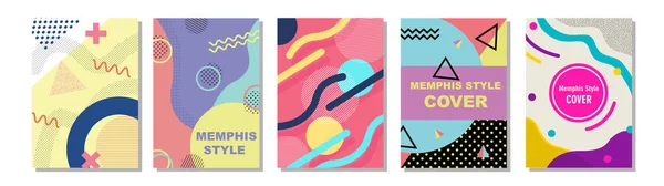 Conjunto Memphis Style Covers Ilustrações Vetores Planos Para Fundo Brochuras — Fotografia de Stock