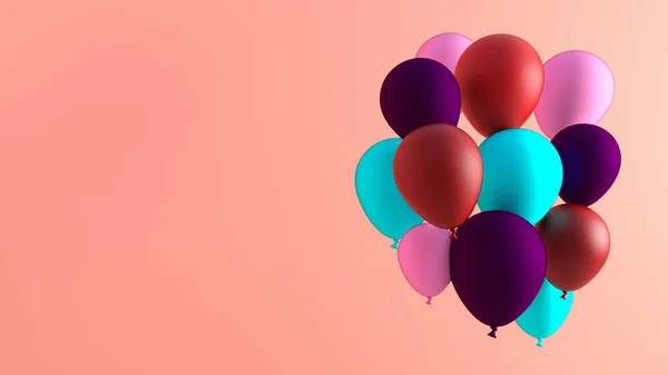 粉色背景上的彩色气球 3D渲染 — 图库照片