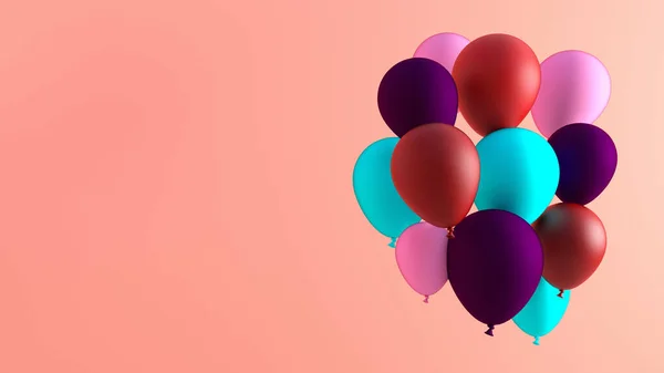 Globos Colores Sobre Fondo Rosa Renderizado — Foto de Stock