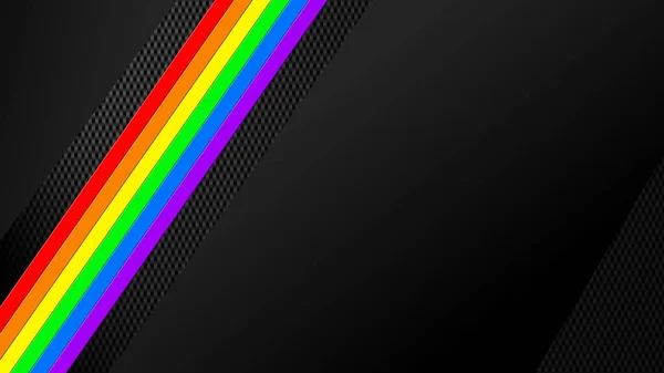 黑色背景上显示的碳图形元素 被彩虹色条纹打断 3D插图 — 图库照片