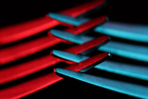 Κοντινό Πλάνο Ενός Κόκκινου Και Μπλε Led Φωτός — Φωτογραφία Αρχείου