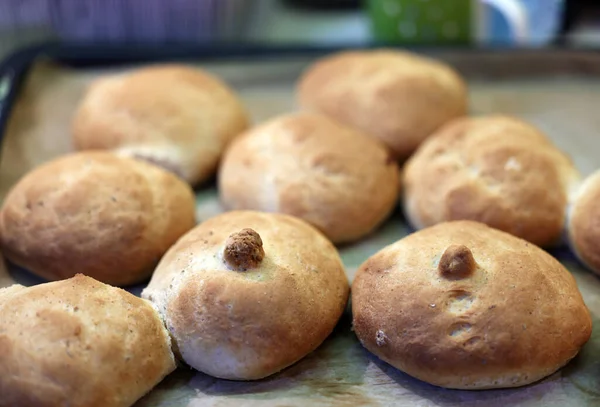 Warm Fresh Homemade Bread Rolls Food Background — Stock Photo, Image