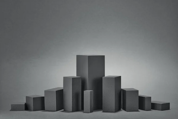 Set Von Rechteckigen Parallelepipeden Auf Grauem Hintergrund Abstrakter Hintergrund Mit — Stockfoto