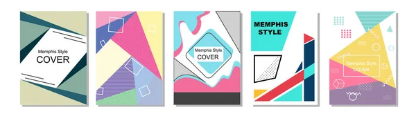 Sada Memphis Style Covers Ploché Vektorové Ilustrace Pro Pozadí Brožury — Stock fotografie