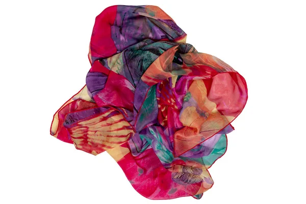 Шелковый Шейный Платок Изолирован Крупный План Красиво Сложенного Разноцветного Шелкового — стоковое фото