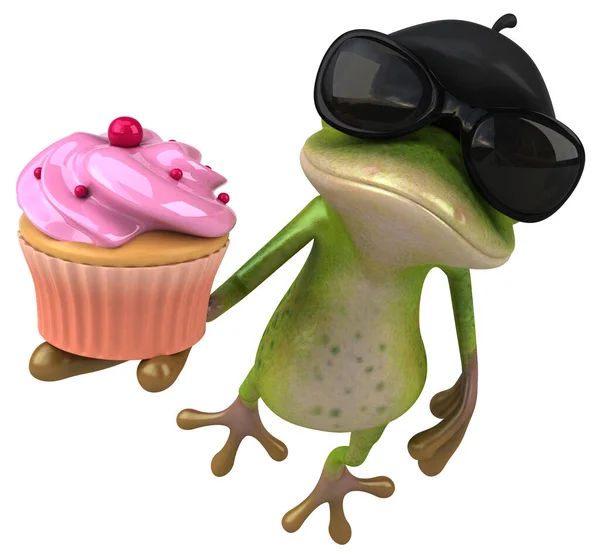Rana Divertida Con Cupcake Ilustración — Foto de Stock