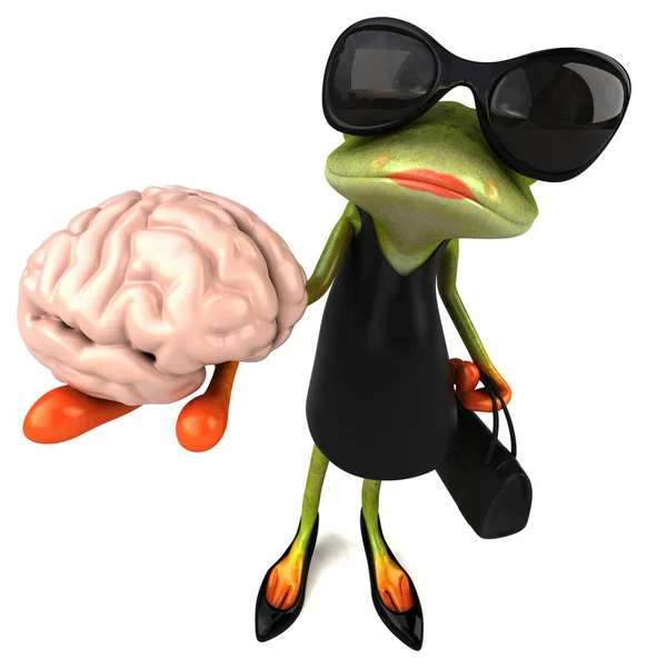 脳3Dイラストを持つ楽しい漫画カエル — ストック写真