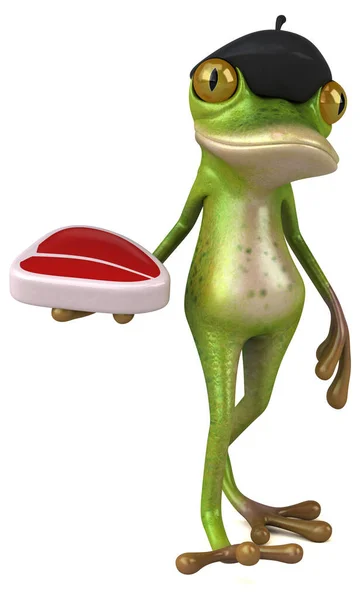 有西红柿3D插图的有趣青蛙 — 图库照片