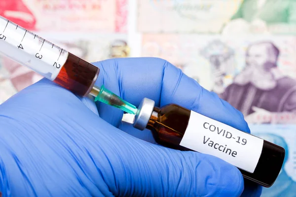 Vacina Contra Covid Contexto Dinheiro Islandês Coroa — Fotografia de Stock