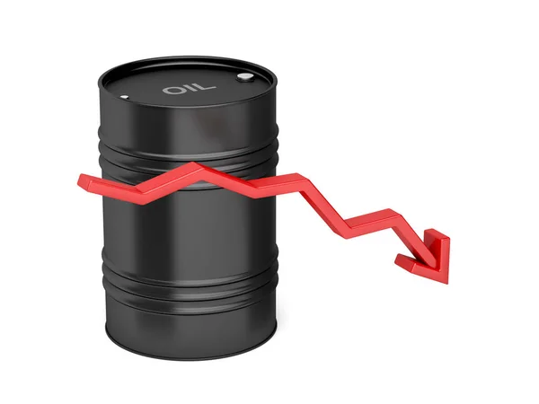 Diminuição Preço Petróleo Imagem Conceito Com Seta Vermelha Tambor Óleo — Fotografia de Stock