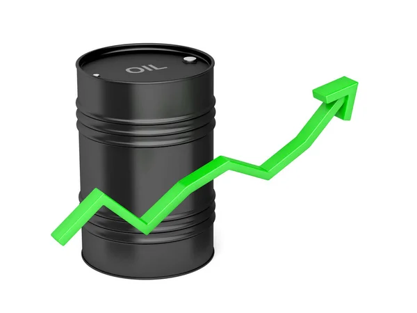 Ölpreisanstieg Konzeptbild Mit Grünem Pfeil Und Öltrommel — Stockfoto