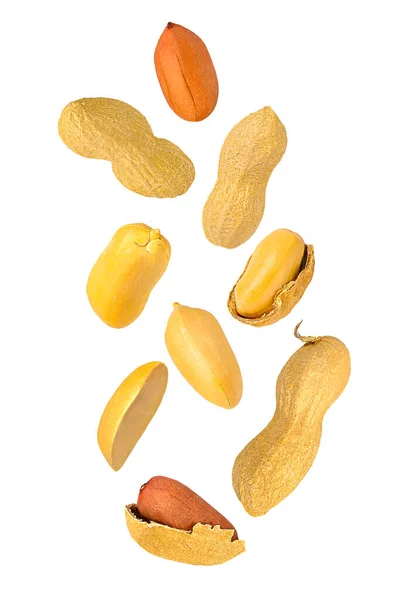 Nozes Isoladas Nove Amendoins Mistura Com Casca Witout Isolamento Branco — Fotografia de Stock