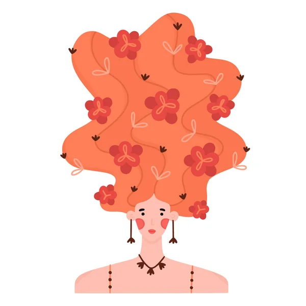 Πορτρέτο Του Κοριτσιού Υψωμένα Κυματιστά Μαλλιά Διακοσμημένα Πολλά Λουλούδια Φλοράλ — Φωτογραφία Αρχείου