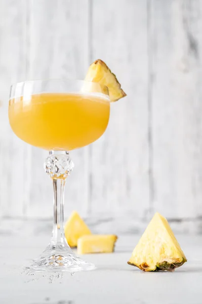 Glass Tasty Pineapple Juice Wooden Table — Stock Photo, Image