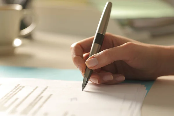 Profile Close Woman Hand Singing Paper Contract Office Royalty Free Stock Photos