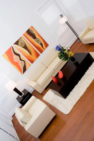 Desain Interior Modern Ruang Tamu Sofa Nyaman Furnitur Dekorasi Rumah — Stok Foto