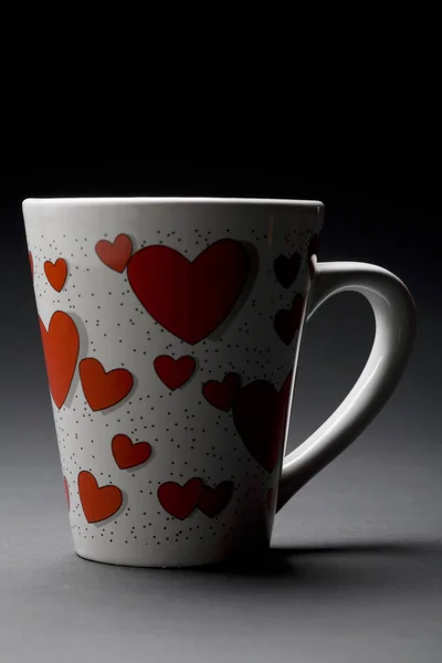 Cup Coffee Red Hearts Black Background — Stock Photo, Image