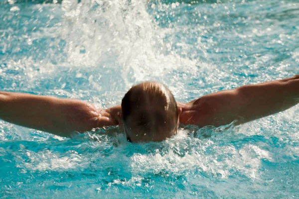 Young Man Swimming Pool Stock Photo