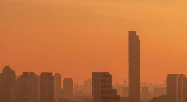 Air Pollution Smog Fine Dust Pm2 Covered City Morning Orange — Stock Photo, Image