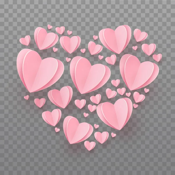 Försiktigt Rosa Röda Hjärtan Form Ett Stort Hjärta Transparent Bakgrund — Stockfoto