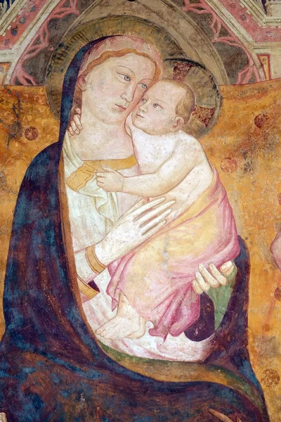 Virgen María Con Niño Jesús Fresco Fachada Casa Florencia Italia —  Fotos de Stock