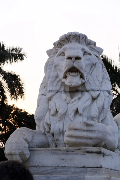 Estatua León Antiguo Victoria Memorial Gate Calcuta India — Foto de Stock